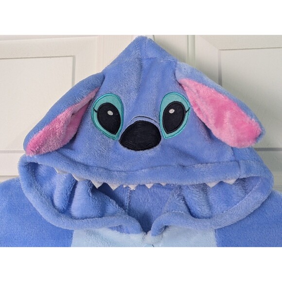 Disney Stitch Unisex Jumpsuit Pajamas Youth Small One Piece Hooded Zip Back Soft - Picture 4 of 9